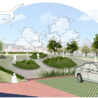 Impressie hoe de huidige schaatsbaan er in de toekomst uit komt te zien